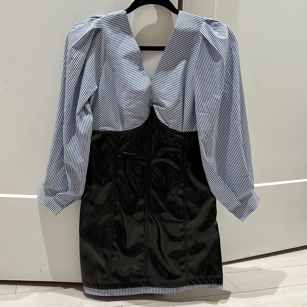 Fashion Nova deep V long sleeve dress with leather